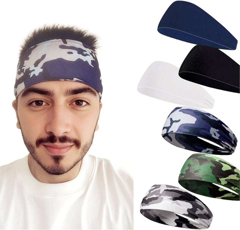 LECHI Sweat Headbands for Men,6 Pack Workout Sports Hairband for Gym, Ideal for Fitness,Running,Cycling,Hike - Image 1